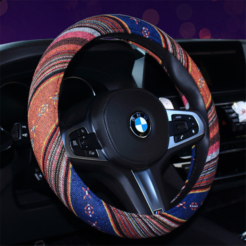 Wholesale Ethnic Style Old Coarse Linen Car Steering Wheel Cover